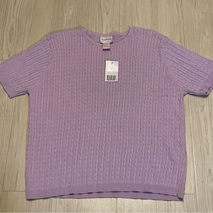 NWT VTG Crystal Kobe  Lavender Cable Knit Sweater Short Sleeves Size XL Cotton